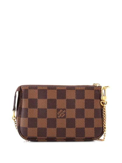 Pre-owned Louis Vuitton Pochette Accessoires Damier Mini Clutch Bag In Brown