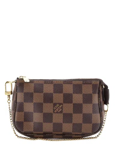 Pre-owned Louis Vuitton Pochette Accessoires Damier Mini Clutch Bag In Brown