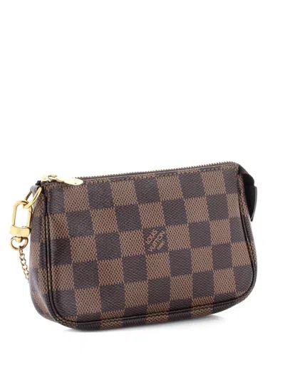 Pre-owned Louis Vuitton Pochette Accessoires Damier Mini Clutch Bag In Brown