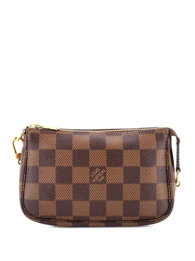 Pre-owned Louis Vuitton Pochette Accessoires Damier Mini Clutch Bag In Brown