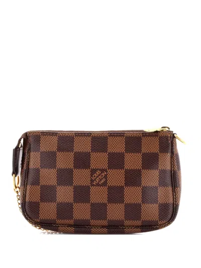 Pre-owned Louis Vuitton Pochette Accessoires Damier Mini Clutch Bag In Brown