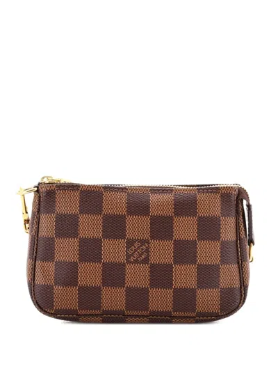 Pre-owned Louis Vuitton Pochette Accessoires Damier Mini Clutch Bag In Brown