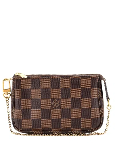 Pre-owned Louis Vuitton Pochette Accessoires Damier Mini Clutch Bag In Brown