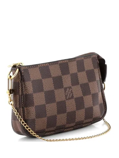 Pre-owned Louis Vuitton Pochette Accessoires Damier Mini Clutch Bag In Brown