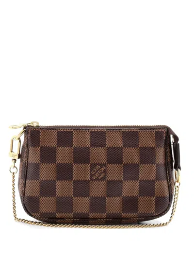 Pre-owned Louis Vuitton Pochette Accessoires Damier Mini Clutch Bag In Brown