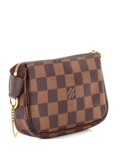 Pre-owned Louis Vuitton Pochette Accessoires Damier Mini Clutch Bag In Brown