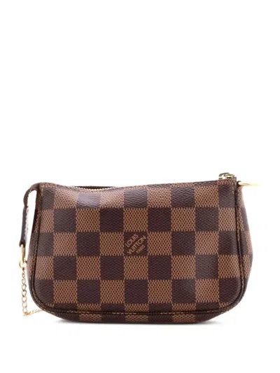 Pre-owned Louis Vuitton Pochette Accessoires Damier Mini Clutch Bag In Brown