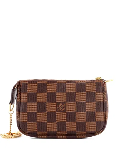 Pre-owned Louis Vuitton Pochette Accessoires Damier Mini Clutch Bag In Brown