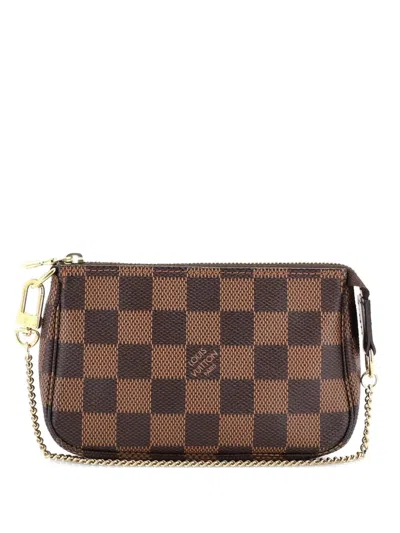 Pre-owned Louis Vuitton Pochette Accessoires Damier Mini Clutch Bag In Brown