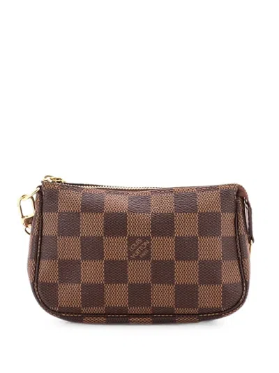 Pre-owned Louis Vuitton Pochette Accessoires Damier Mini Clutch Bag In Brown