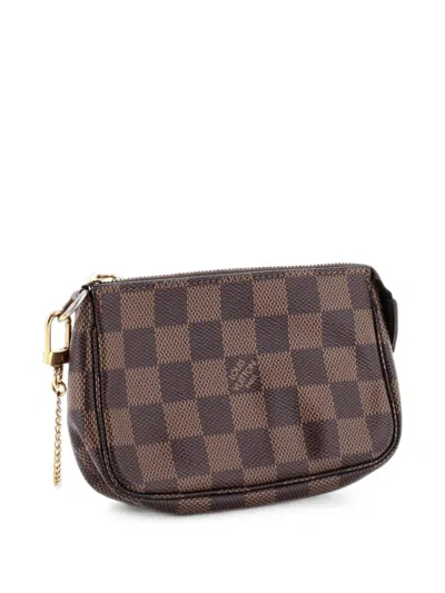 Pre-owned Louis Vuitton Pochette Accessoires Damier Mini Clutch Bag In Brown