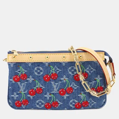 Pre-owned Louis Vuitton Pochette Accessoires Denim Blue Monogram Cherry Denim Shoulder Bag