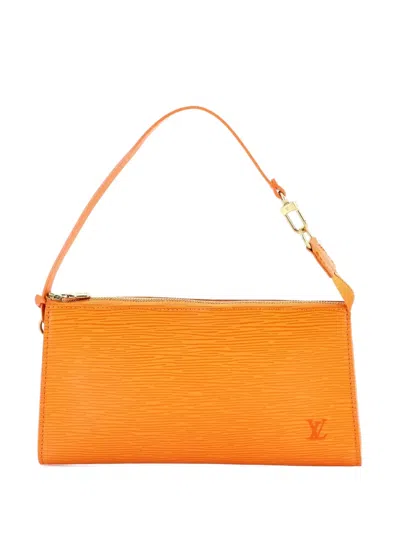 Pre-owned Louis Vuitton Pochette Accessoires Epi Leather Clutch Bag In Orange
