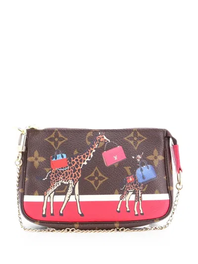 Pre-owned Louis Vuitton Pochette Accessoires Limited Edition Christmas Animation Monogram Canvas Mini Shoulder Bag In Brown