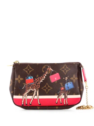 Pre-owned Louis Vuitton Pochette Accessoires Limited Edition Christmas Animation Monogram Canvas Mini Shoulder Bag In Brown