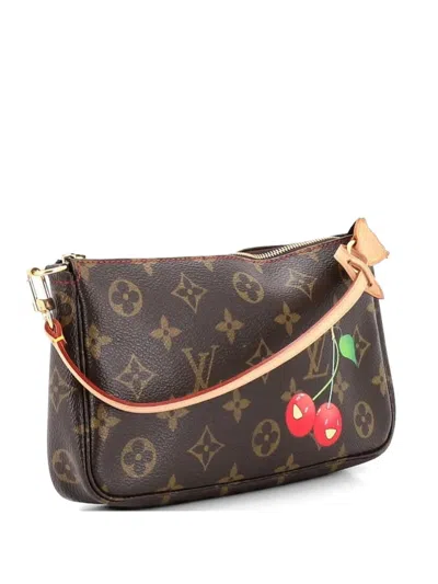 Pre-owned Louis Vuitton Pochette Accessoires Limited Edition Monogram Cerises Clutch Bag In Brown