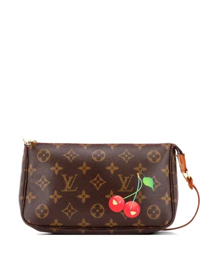 Pre-owned Louis Vuitton Pochette Accessoires Limited Edition Monogram Cerises Clutch Bag In Brown