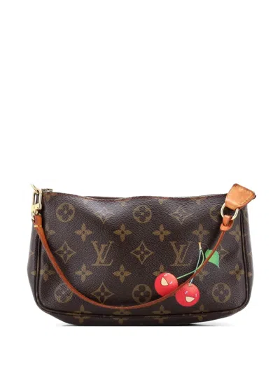 Pre-owned Louis Vuitton Pochette Accessoires Limited Edition Monogram Cerises Mini Clutch Bag In Brown