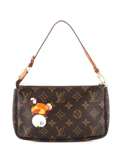Pre-owned Louis Vuitton Pochette Accessoires Limited Edition Monogram Murakami Panda Clutch Bag In Brown
