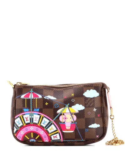 Pre-owned Louis Vuitton Pochette Accessoires Limited Edition Vivienne Xmas Damier Mini Clutch Bag In Brown
