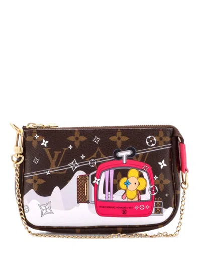 Pre-owned Louis Vuitton Pochette Accessoires Limited Edition Vivienne Xmas Monogram Canvas Mini Clutch Bag In Brown