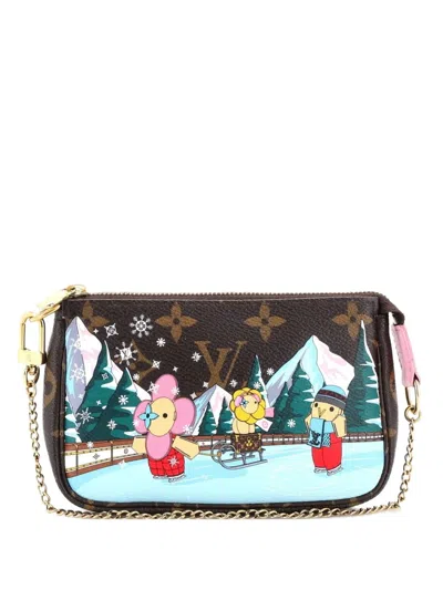 Pre-owned Louis Vuitton Pochette Accessoires Limited Edition Vivienne Xmas Monogram Canvas Mini Clutch Bag In Brown