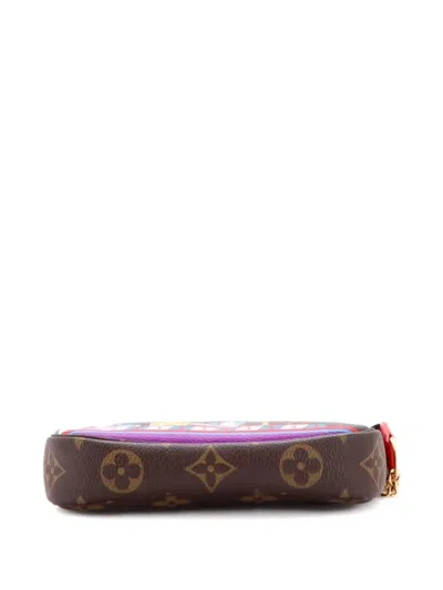 Pre-owned Louis Vuitton Pochette Accessoires Limited Edition Vivienne Xmas Monogram Canvas Mini Clutch Bag In Brown