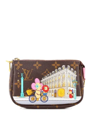 Pre-owned Louis Vuitton Pochette Accessoires Limited Edition Vivienne Xmas Monogram Canvas Mini Clutch Bag In Brown
