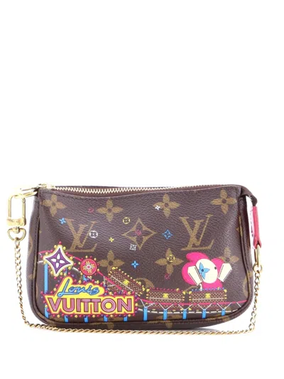 Pre-owned Louis Vuitton Pochette Accessoires Limited Edition Vivienne Xmas Monogram Canvas Mini Clutch Bag In Brown