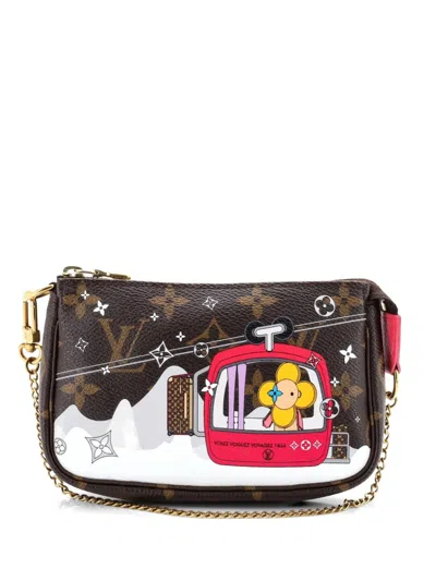 Pre-owned Louis Vuitton Pochette Accessoires Limited Edition Vivienne Xmas Monogram Canvas Mini Clutch Bag In Brown