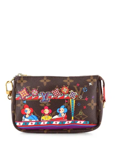 Pre-owned Louis Vuitton Pochette Accessoires Limited Edition Vivienne Xmas Monogram Canvas Mini Clutch Bag In Brown