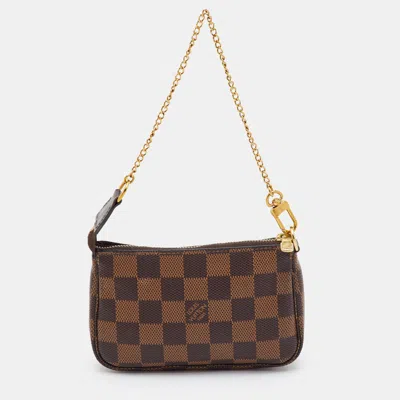 Pre-owned Louis Vuitton Pochette Accessoires Mini Brown Damier Ebene Canvas Clutch