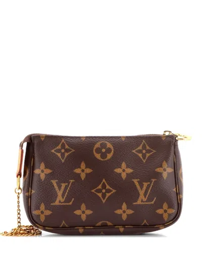 Pre-owned Louis Vuitton Pochette Accessoires Monogram Canvas Mini Clutch Bag In Brown
