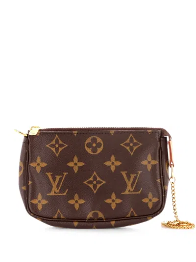 Pre-owned Louis Vuitton Pochette Accessoires Monogram Canvas Mini Clutch Bag In Brown