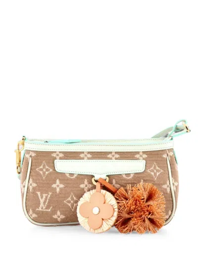 Pre-owned Louis Vuitton Pochette Accessoires Monogram Sabbia With Leather Shoulder Bag In Brown