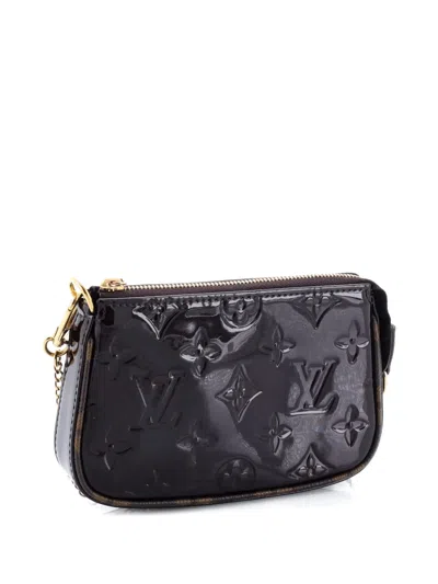 Pre-owned Louis Vuitton Pochette Accessoires Monogram Vernis With Monogram Canvas Mini Clutch Bag In Brown