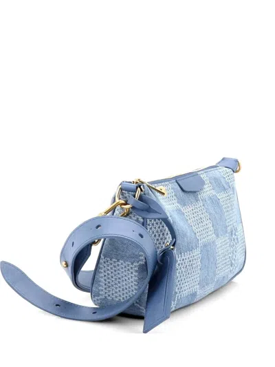 Pre-owned Louis Vuitton Pochette Accessoires Nm Damier 3d Denim Xl Shoulder Bag In Blue