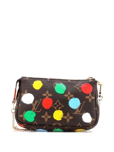 Pre-owned Louis Vuitton Pochette Accessoires Yayoi Kusama Painted Dots Monogram Canvas Mini Clutch Bag In Brown