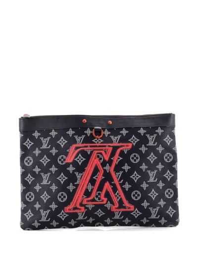 Pre-owned Louis Vuitton Pochette Apollo Limited Edition Upside Down Monogram Ink Gm Clutch Bag In Blue