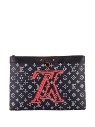 Pre-owned Louis Vuitton Pochette Apollo Limited Edition Upside Down Monogram Ink Gm Clutch Bag In Multicolour