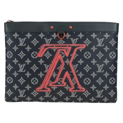 Pre-owned Louis Vuitton Pochette Apollo Limited Edition Upside Down Monogram Ink Navy Canvas Clutche & Pouche  In Blue