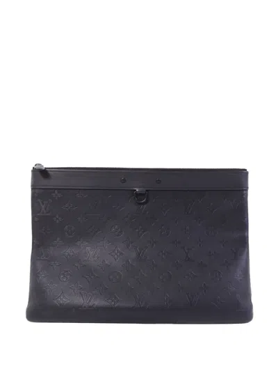 Pre-owned Louis Vuitton Pochette Discovery Monogram Shadow Clutch Bag In Black