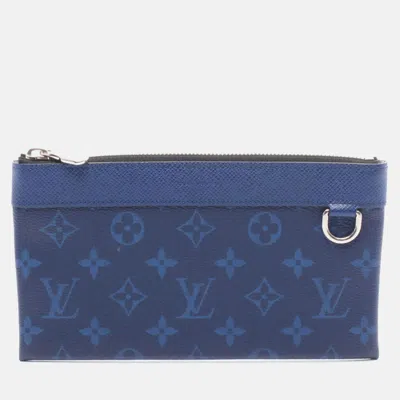 Pre-owned Louis Vuitton Pochette Discovery Pm Coin Purse Taigalama Leather Cobalt In Blue