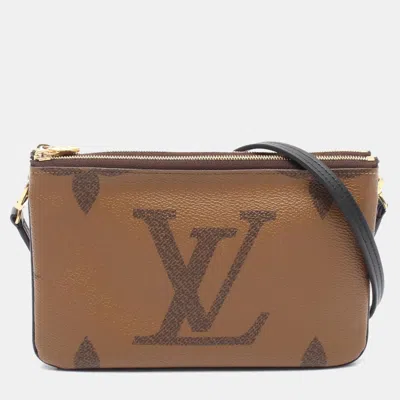 Pre-owned Louis Vuitton Pochette Double Zip Shoulder Bag Monogram Giant Reverse In Brown