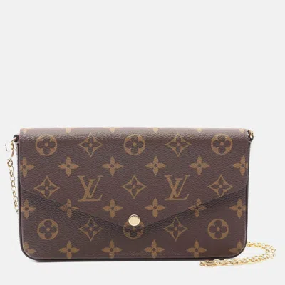 Pre-owned Louis Vuitton Pochette Felicie Chain Shoulder Bag Monogram Fuschia In Brown
