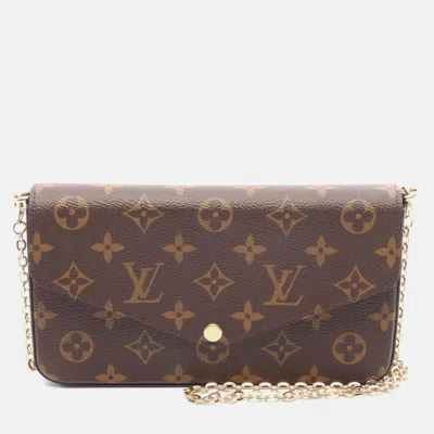 Pre-owned Louis Vuitton Pochette Felicie Chain Shoulder Bag Monogram Fuschia In Brown