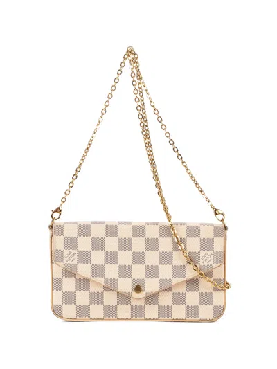 Pre-owned Louis Vuitton Pochette Félicie Damier Azur Crossbody Bag In White