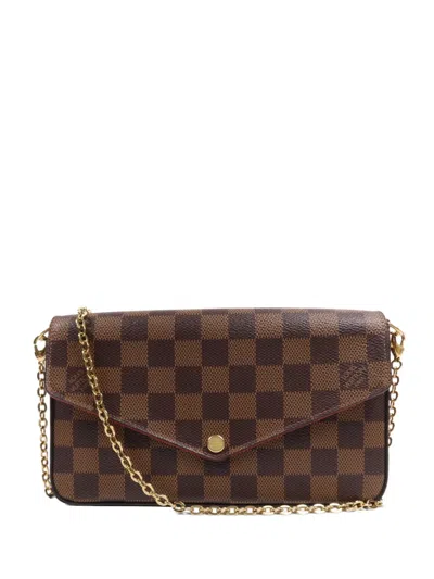 Pre-owned Louis Vuitton Pochette Felicie Damier Ebene Shoulder Bag In Brown