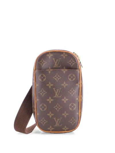 Pre-owned Louis Vuitton Pochette Gange Monogram Canvas Belt Bag In Brown