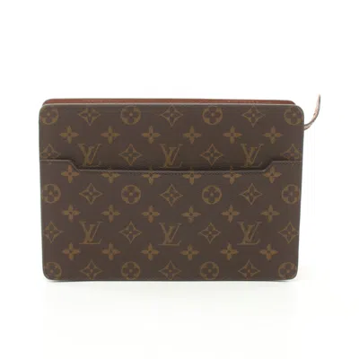 Pre-owned Louis Vuitton Pochette Homme Monogram Clutch Bag Pvc Leather Brown